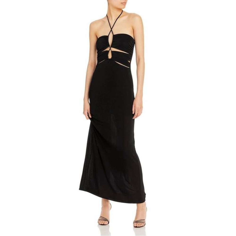Fore Cut-out Maxi Ruched Halter Dress